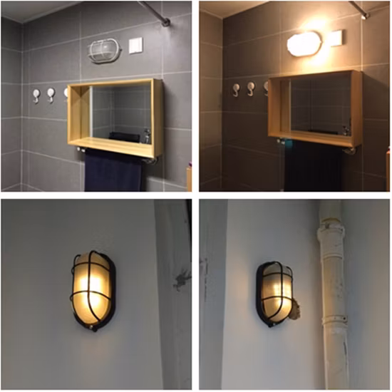 E27 Lampada da parete a LED ovale Copertura in vetro di alluminio Paratia Esterna Impermeabile IP54 Lampada da soffitto per bagno retro umidità Montaggio superficiale